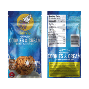 Higher Fire Extracts – Shatter Chocolate Bar – Cookies and Cream 1000mg THC (Sativa)